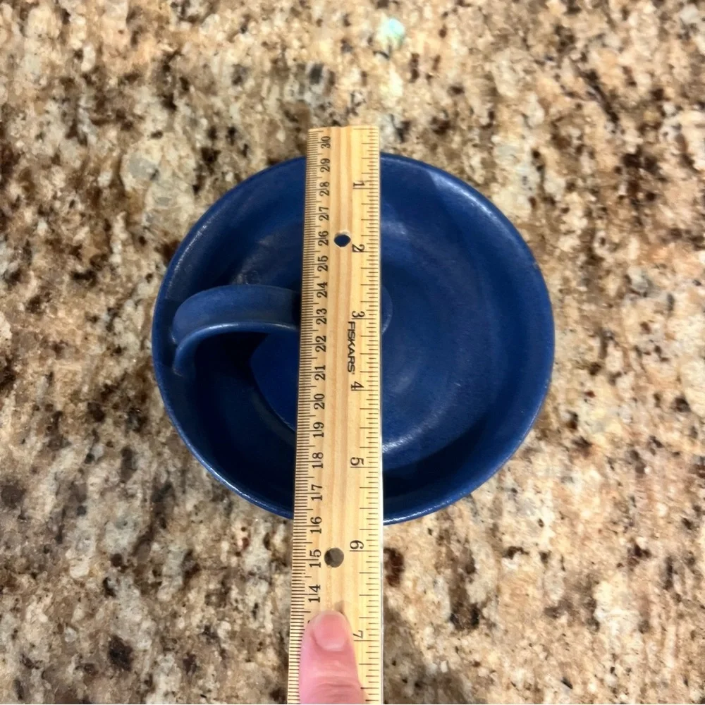 Vintage 90s Blue Pottery Hand Thrown Candlestick Taper Candle Holder Cottagecore